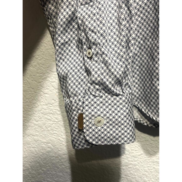 Ted Baker London Shirt Men 7 Black White Geometric Print Cotton Button Up Casual - Picture 7 of 11